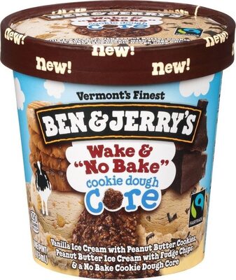 Wake & "No Bake" Cookie Dough Core Vanilla Ice Cream With Peanut Butter Cookies, Peanut Butter Ice Cream With Fudge Chips & A No Bake Cookie Dough Core, Wake & "No Bake" Cookie Dough Core