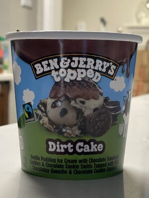 Dirt Cake Vanilla Pudding Ice Cream With Chocolate Sandwich Cookies & Chocolate Cookie Swirls Topped With Milk Chocolatey Ganache & Chocolate Cookie Crumble, Dirt Cake
