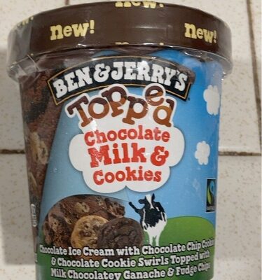 Chocolate Milk & Cookies Chocolate Ice Cream With Chocolate Chip Cookies & Chocolate Cookie Swirls Topped With Milk Chocolatey Ganache & Fudge Chips, Chocolate Milk & Cookies