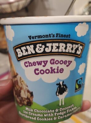 Chewy Gooey Cookie Milk Chocolate & Coconut Ice Creams With Fudge Flakes, Shortbread Cookies & Caramel Swirls, Chewy Gooey Cookie
