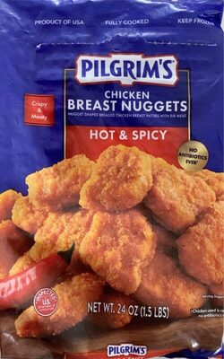 Hot & Spicy Chicken Breast Nuggets, Nugget Shaped Breaded Chicken Breast Patties With Rib Meat, Hot & Spicy