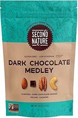 Dark Chocolate Medley Roasted Almonds, Dark Chocolate Chunks, Roasted Pecans, Roasted Cashews, Dark Chocolate Medley