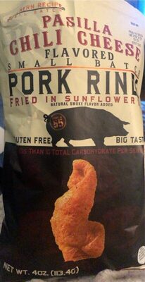 Pasilla Chili Cheese Flavored Pork Rinds, Pasilla Chili Cheese