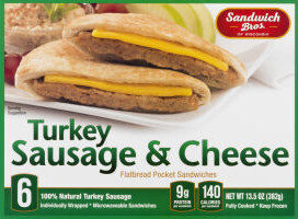 Turkey Sausage & Cheese Pita Snack Sandwiches, Turkey Sausage & Cheese