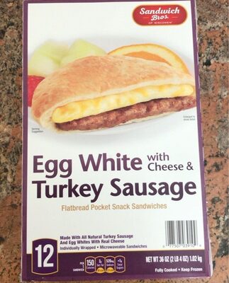Egg White With Cheese & Turkey Sausage Flatbread Pocket Snack Sandwiches, Egg White With Cheese & Turkey Sausage