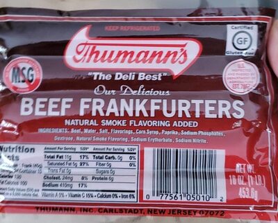 Thumann's Beef Frankfurters, 10 Count, 16 Oz, 
