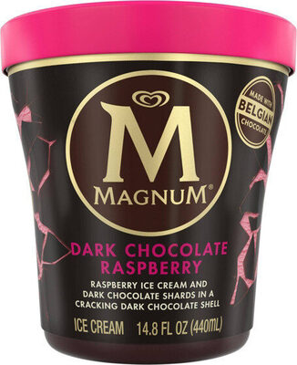 Double Raspberry Ice Cream With Raspberry Sauce And Dark Chocolate In A Dark Chocolate Shell, Double Raspberry