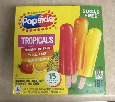 Tropicals Ice Pops, Hawaiian Pineapple; Tropical Orange; Caribbean Fruit Punch