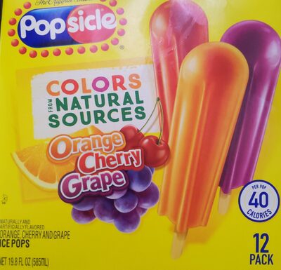 Orange, Cherry, Grape Flavored Ice Pops, Orange, Cherry, Grape