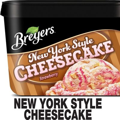 New York Style Cheesecake Strawberry Cheesecake Flavor, A Strawberry Swirl And Cheesecake Pieces With Graham Crust Frozen Dairy Dessert, New York Style Cheesecake Strawberry