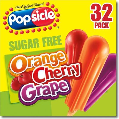 Orange, Cherry, Grape Flavored Sugar Free Low Calorie Ice Pops Quiescently Frozen Confections, Orange, Cherry, Grape