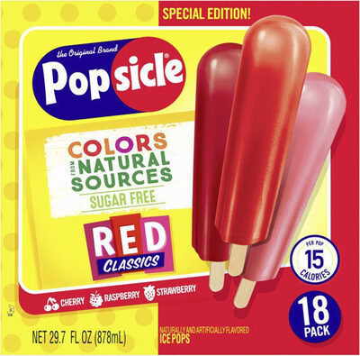 Red Classics Cherry, Raspberry, Strawberry Flavored Sugar Free Ice Pops, Red Classics