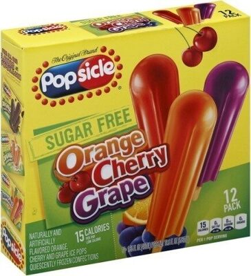 Orange, Cherry, Grape Flavored Sugar Free Ice Pops, Orange, Cherry, Grape