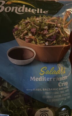 Mediterranean Robust Escarole, Endive, Radicchio, Shredded Broccoli Stalks, Sweet Carrots, Shredded Cauliflower Stalks, Zesty Red Cabbage, Herb Seasoned Flatbread Strips, Feta Cheese, Basil Balsamic Dressing Chopped Complete Salad Kit, Mediterranean
