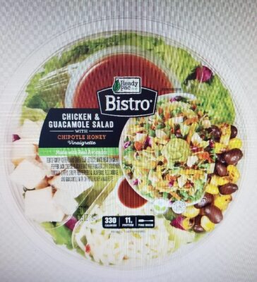 Chicken & Guacamole Salad With Chipotle Honey Bed Of Crisp Iceberg And Green Leaf Lettuce, White Meat Chicken, Pepper Jack Cheese, Black Beans, Fire Roasted Corn, Seasoned Tortilla Strips, Crispy Red Peppers & Jalapenos, Red Cabbage, And Guacamole With Ch