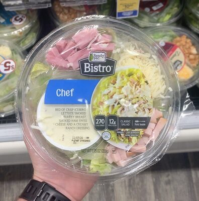 Chef Bed Of Crisp Iceberg Lettuce, Smoked Turkey Breast, Smoked Ham, Swiss Cheese And A Creamy Ranch Dressing Classic Salad, Chef