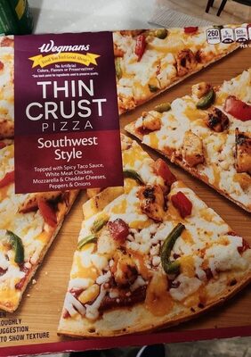 Southwest Style Topped With Spicy Taco Sauce, White Meat Chicken, Mozzarella & Cheddar Cheeses, Peppers & Onions Thin Crust Pizza, Southwest Style