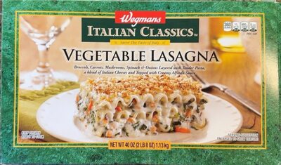 Vegetable Lasagna Broccoli, Carrots, Mushrooms, Spinach & Onions Layered With Tender Pasta, A Blend Of Italian Cheeses And Topped With Creamy Alfredo Sauce, Vegetable Lasagna