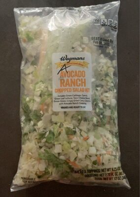 Avocado Ranch Includes Green Cabbage, Carrot, Green Leaf Lettuce, Taco Cheese Blend, Green Onion, Crispy Dried Corn, Cilantro Chopped Salad Kit With Avocado Ranch Dressing, Avocado Ranch