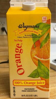 Orange No Pulp 100% Juice From Concentrate, Orange