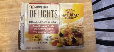 Southwest Style Eggs, White Cheddar Cheese, Turkey Sausage, Black Beans, Corn, Onions, And Bell Peppers In Whole Wheat Tortilla Breakfast Wraps, Southwest Style