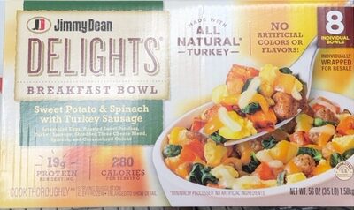 Sweet Potato & Spinach With Turkey Sausage Scrambled Eggs, Roasted Sweet Potatoes, Turkey Sausage, Shredded Three Cheese Blend, Spinach, And Caramelized Onions Breakfast Bowl, Sweet Potato & Spinach With Turkey Sausage