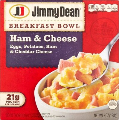 Ham & Cheese Eggs, Potatoes, Ham & Cheddar Cheese Breakfast Bowl, Ham & Cheese