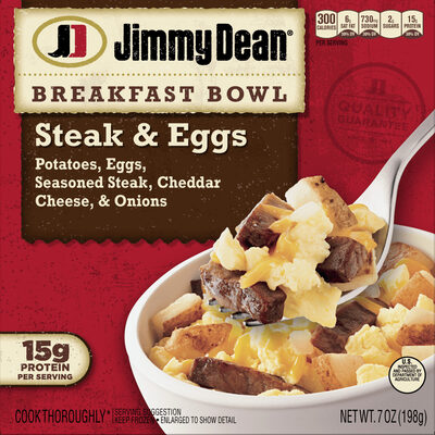 Steak & Eggs Potatoes, Eggs, Seasoned Steak, Cheddar Cheese, & Onions Breakfast Bowl, Steak & Eggs