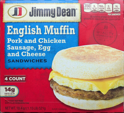 Pork And Chicken Sausage, Egg And Cheese English Muffin Sandwiches, Pork And Chicken Sausage, Egg And Cheese