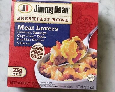 Meat Lovers Potatoes, Sausage, Cage Free Eggs, Cheddar Cheese & Bacon Breakfast Bowl, Meat Lovers
