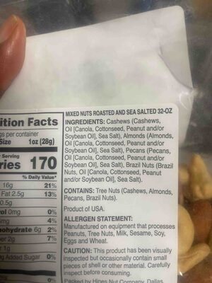 Roasted & Sea Salted Mixed Nuts, Roasted & Sea Salted
