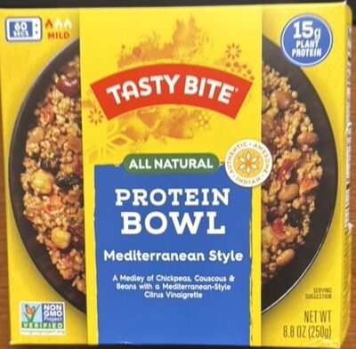 Mediterranean Style Chickpeas & Bean Medley With Couscous, Carrots & Red Bell Pepper With Citrus Basil Vinaigrette Protein Bowl, Mediterranean Style
