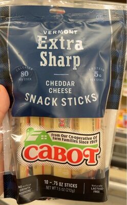 Vermont Extra Sharp Cheddar Cheese Snack Sticks, Cheddar