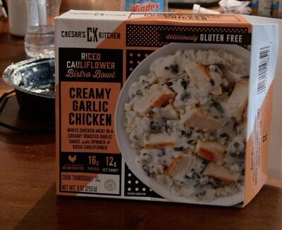 Gluten Free Creamy Garlic Chicken Riced Cauliflower Bistro Bowl