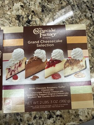 Grand Cheesecake Selection, White Chocolate Raspberry, Snickers Bar Chunks, Chocolate Mousse, Strawberry Topped Original