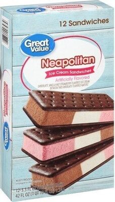 Neapolitan Chocolate, Vanilla And Strawberry Flavored Ice Cream Between Two Chocolate Flavored Wafers Sandwiches, Neapolitan