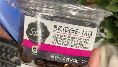 Bridge Milk And Dark Chocolate Peanuts, Raisins, Pretzel Balls, Caramels, Almonds And Vanilla Cremes Mix, Bridge