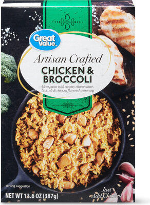 Chicken & Broccoli Artisan Crafted Orzo Pasta With Creamy Cheese Sauce, Broccoli & Chicken Flavored Seasoning, Chicken & Broccoli