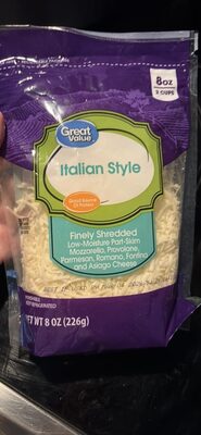 Italian Style Finely Shredded Low-Moisture Part-Skim Mozzarella, Not Smoked Provolone, Parmesan, Romano, Fontina And Asiago Cheese, Italian Style