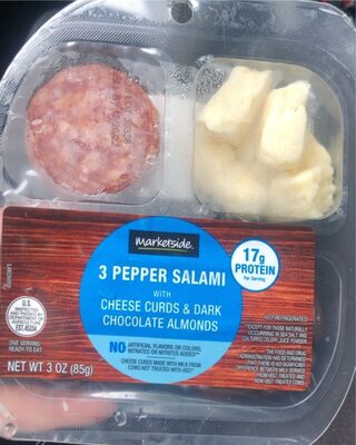 Cheese Curds & Dark Chocolate Almonds With 3 Pepper Salami, Cheese Curds & Dark Chocolate Almonds