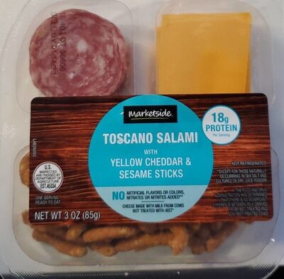 Toscano Salami With Yellow Cheddar & Sesame Sticks, Toscano With Yellow Cheddar & Sesame