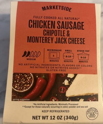 Chipotle & Monterey Jack Cheese Chicken Sausage With Chipotle Peppers And Monterey Jack Cheese, Chipotle & Monterey Jack