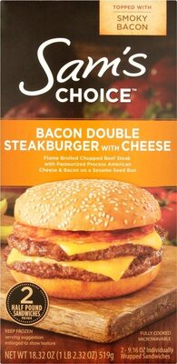 Bacon Double Cheeseburger Flame-Broiled Beef Patties With American Cheese & Bacon On A Baked Bun Sandwiches, Bacon Double Cheeseburger