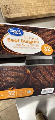 75% Lean/25% Fat 100% Pure Beef Burgers