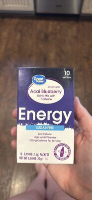 Blueberry Acai Flavored Energy Sugar Free Low Calorie Drink Mix, Blueberry Acai