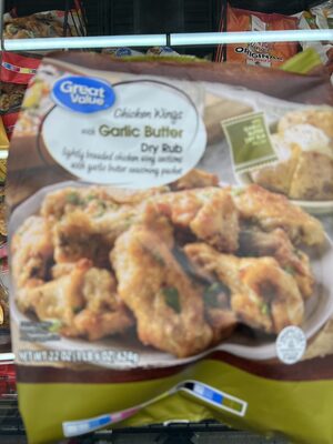 Chicken Wings With Garlic Butter Dry Rub Lightly Breaded Chicken Wing Sections With Garlic Butter Seasoning Packet, Garlic Butter