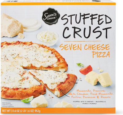 7 Cheese Mozzarella, Provolone, White Cheddar, Fresh Mozzarella, Fontina, Parmesan & Romano Crust Stuffed With 3 Cheeses- Mozzarella, Asiago & Romano Pizza, 7 Cheese