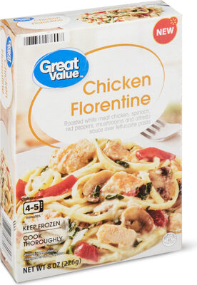 Chicken Florentine Roasted White Meat Chicken, Spinach, Red Peppers, Mushrooms And Alfredo Sauce Over Fettuccine Pasta, Chicken