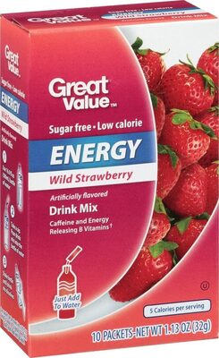 Wild Strawberry Flavored Energy Sugar Free Low Calorie Drink Mix, Wild Strawberry