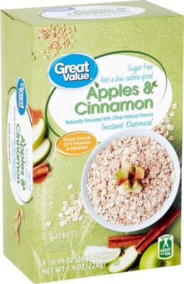 Apple Cinnamon Flavored Sugar Free Instant Oatmeal, Apple Cinnamon